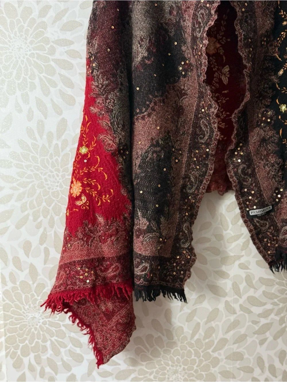 Pashmina Shawl Women’s OS One Size Paisley Floral Sequins Fringe Sweater Wrap